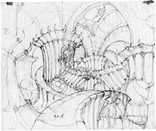 Krull - Black Fortress interior sketch, Greg Hildebrandt