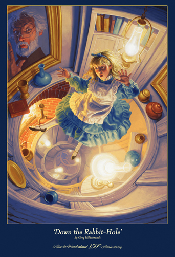 Down the Rabbit-Hole - 150th Anniversary Alice in Wonderland Print, Greg Hildebrandt